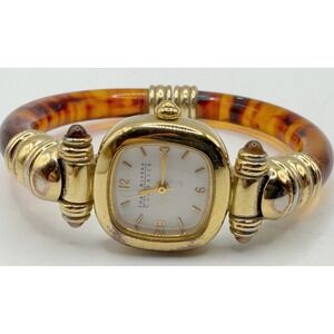 Joan Rivers Tortoiseshell Bangle Watch Gold Tone Hinged Lucite 8" Working